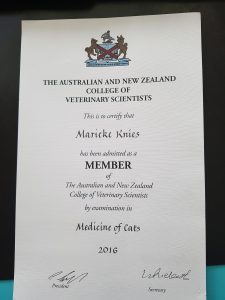 Membership certificate of the ANZCVS 